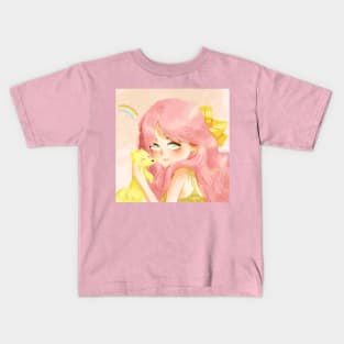 Pink Hair Cool Girl witih Weasel Kids T-Shirt